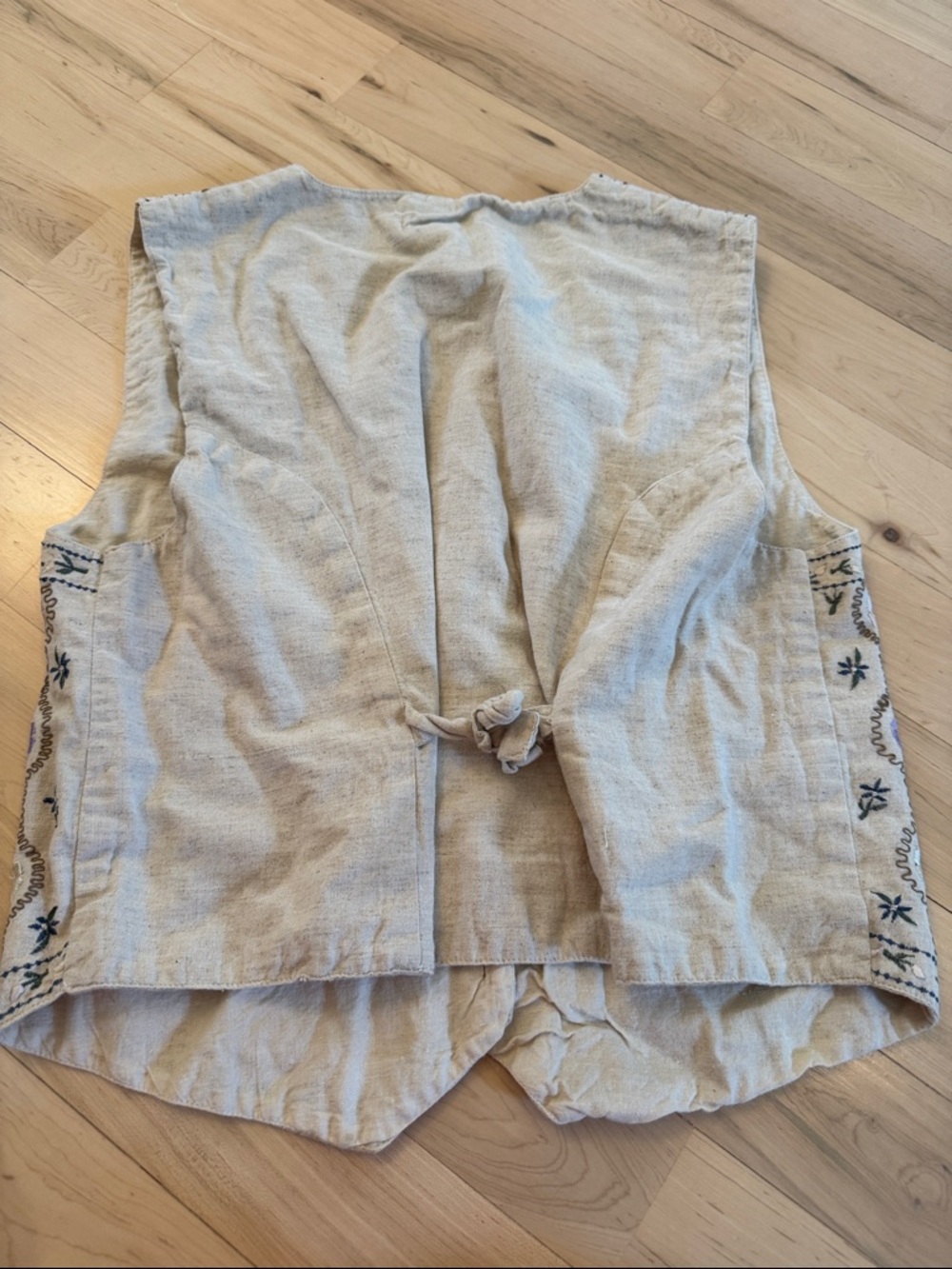 Vintage Floral Embroidered Cotton Linen Vest Button Front V-Neck-L-Boho-Read - Picture 6 of 7